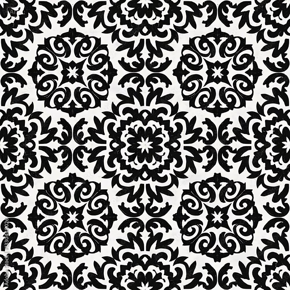 black and white painting, pattern of flowers damask patternsuitable for textiles ceramic tiles and various designs black and white painting, pattern of flowers damask patternsuitable for textiles ceramic tiles and various designs