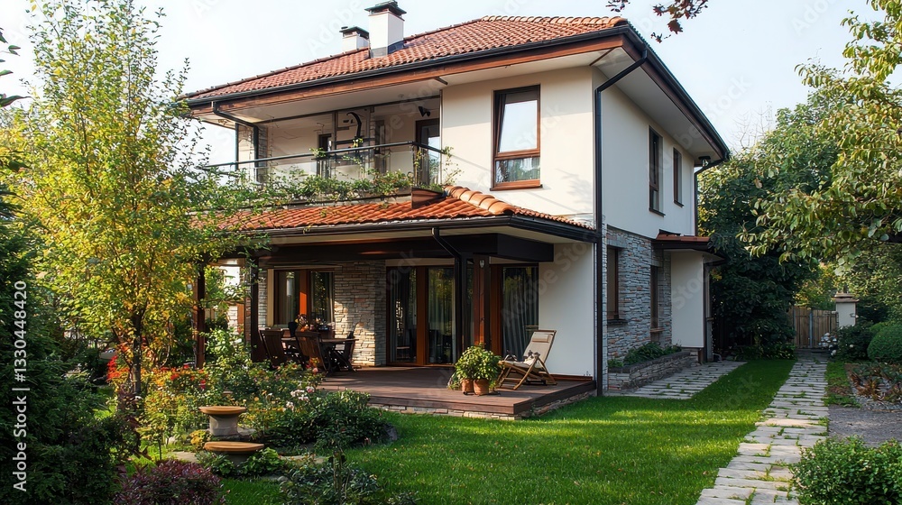 Modern Family Home Surrounded by Lush Greenery and Beautiful Garden Modern Family Home Surrounded by Lush Greenery and Beautiful Garden