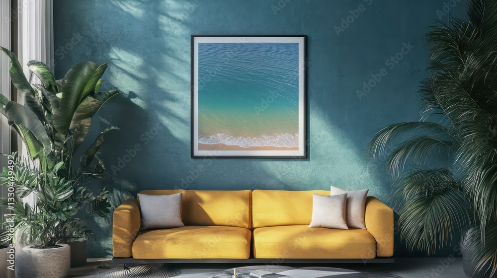 Fototapeta premium Mockup poster frame close up on wall, 3d render