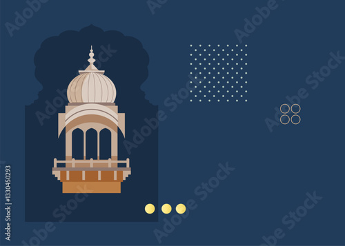 Chhatri - Semi-open, Elevated, Dome-Shaped Pavilions Elements - Stock Illustration