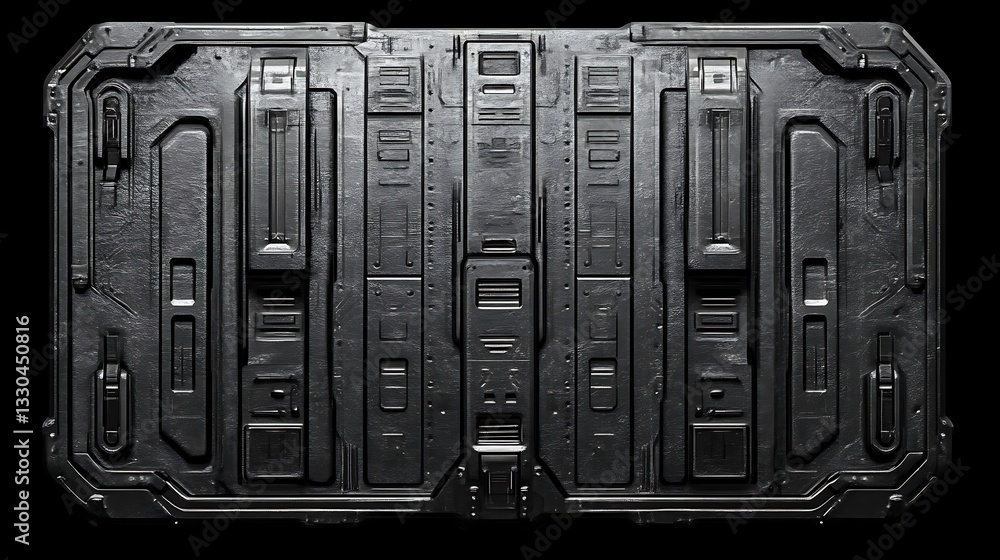 Dark Metallic Panel With Futuristic Design Elements Dark Metallic Panel With Futuristic Design Elements
