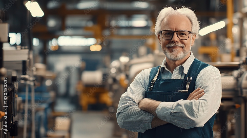 Fototapeta premium Happy Senior Male Engineer in Manufacturing Facility Setting