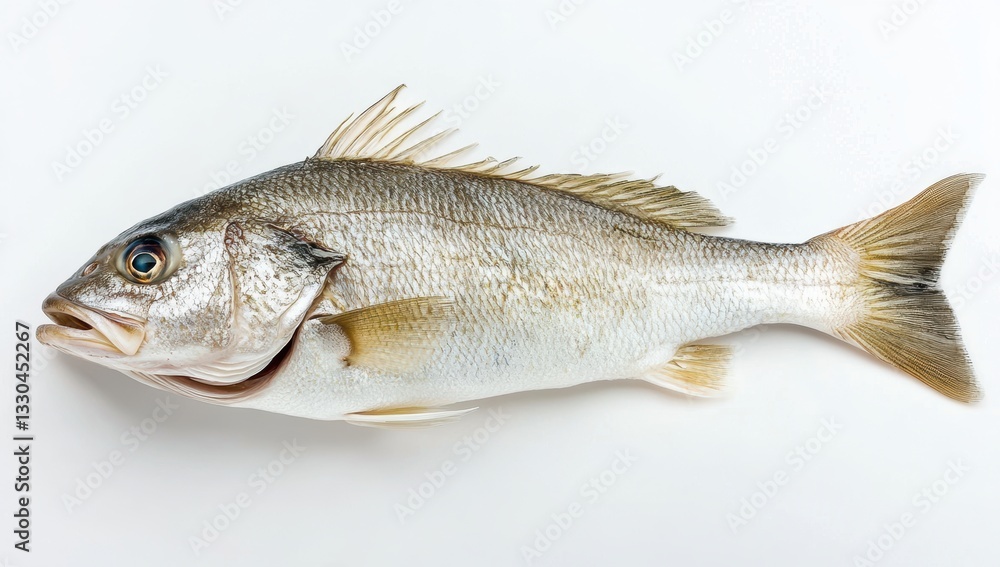 Fresh whole fish isolated on white background seafood ingredient natural texture scales fins and freshness culinary preparation Fresh whole fish isolated on white background seafood ingredient natural texture scales fins and freshness culinary preparation
