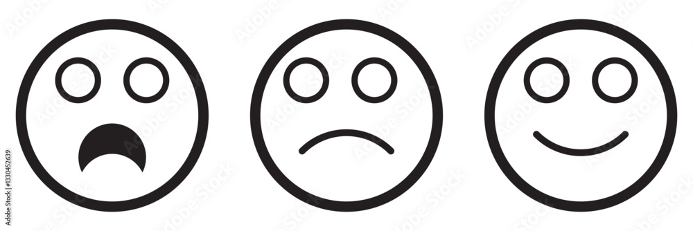Face smile icon positive, negative neutral. Emoji icons for rate of satisfaction level. Emotion from happy to sad emoji smiley faces line art vector icon for apps and websites. Vector illustration Face smile icon positive, negative neutral. Emoji icons for rate of satisfaction level. Emotion from happy to sad emoji smiley faces line art vector icon for apps and websites. Vector illustration
