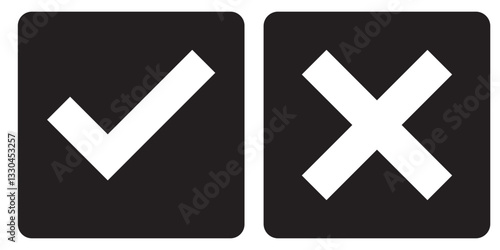 Set of green and red check box with yes and no sign. Modern label icons check mark and cross on transparent background.