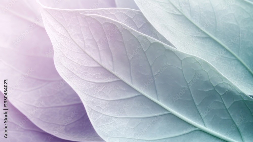 Obraz premium Close-up of delicate, pastel-toned leaves, showcasing intricate veins