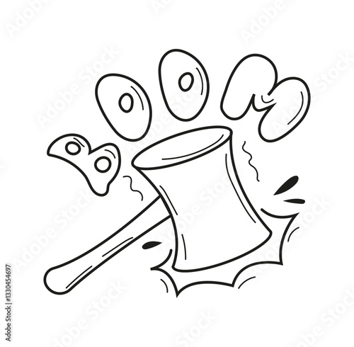 Expressive and emotional doodle-style phrase boom with a hammer vector.