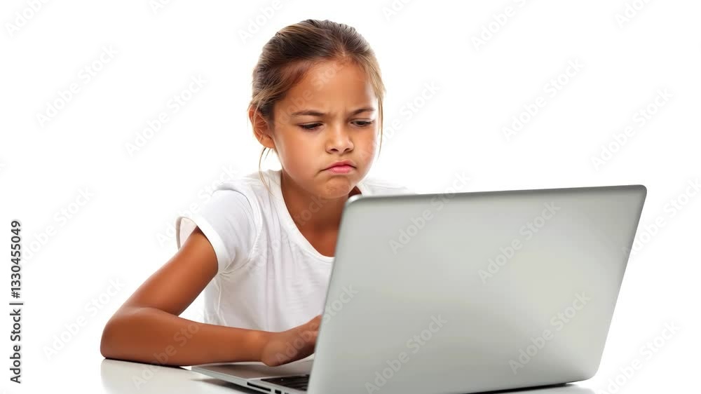 Focused Young Girl Using Laptop, Concentrating on Online Learning or Gaming. 4K Video, Education, Technology, Children, and Home Schooling Concepts. Focused Young Girl Using Laptop, Concentrating on Online Learning or Gaming. 4K Video, Education, Technology, Children, and Home Schooling Concepts.