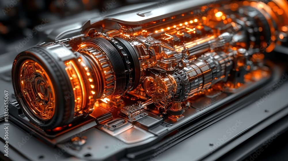 High-tech engine with glowing components High-tech engine with glowing components