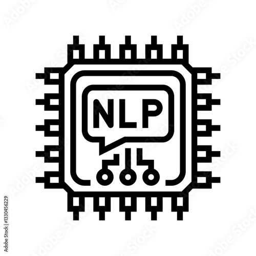 language processor chip nlp line icon vector illustration