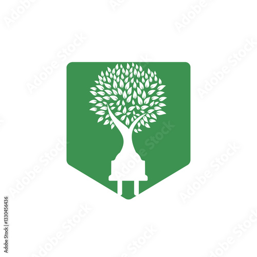 Green energy electricity logo concept. Electric plug icon with tree.