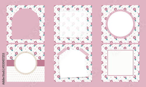 Vector set of cute pink  memo pad and notepad poster floral background