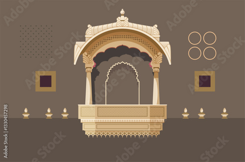 Traditional Rajasthani Window - Intricate Lattice Work - Stock Illustration