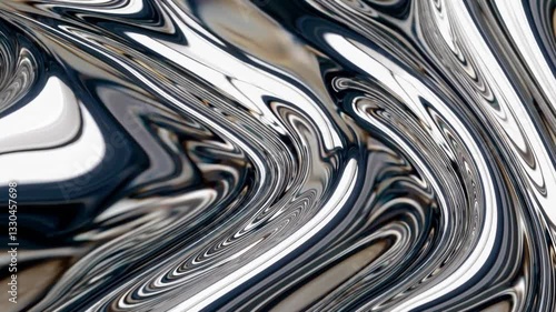 Wallpaper Mural A dynamic and fluid metallic silver abstract texture with glossy reflective swirls and smooth waves, creating a modern and visually striking high-contrast composition Torontodigital.ca