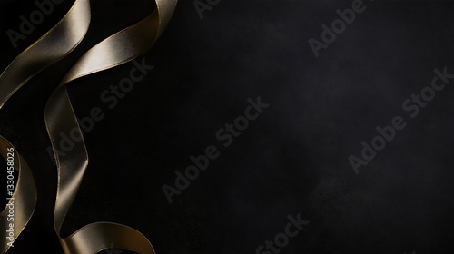 Luxury black velvet texture with a metallic gold ribbon placed elegantly in the bottom-left corner, allowing for elegant text overlay (3)