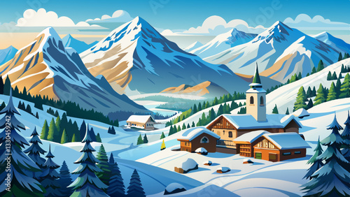 Snow-covered landscape in the swiss alps - Kanton of Apenzell, Ausserrhoden, Switzerland, Europe., Europe