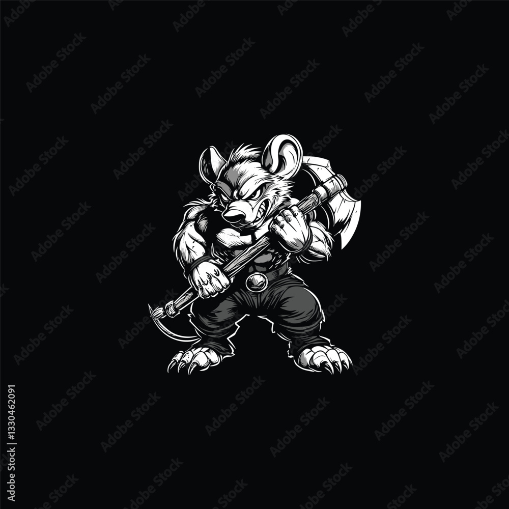 Muscular mouse monster holding axe design vector template illustration Muscular mouse monster holding axe design vector template illustration