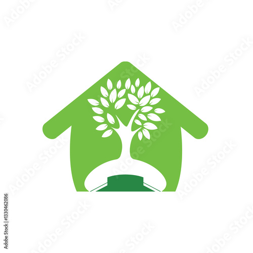 Nature call vector logo design. Handset tree with home icon design template.	