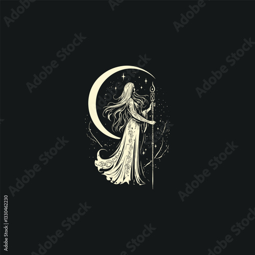 Nyx goddess of night greek mythology design vector template illustration