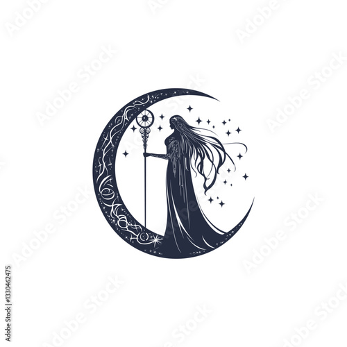 Nyx goddess of night greek mythology design vector template illustration