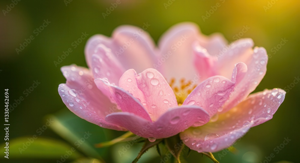 Pink Rose Blossom Close Up with Water Droplets Sparkling in Sunlight Pink Rose Blossom Close Up with Water Droplets Sparkling in Sunlight
