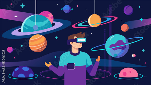 Enter a virtual universe where data shapes your reality immersing you in a truly unique and unforgettable experience.. Vector illustration