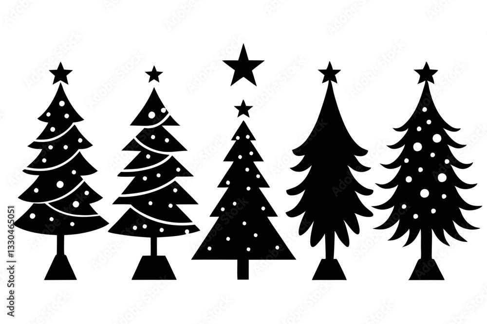 Fototapeta premium christmas tree set line art silhouette vector illustration