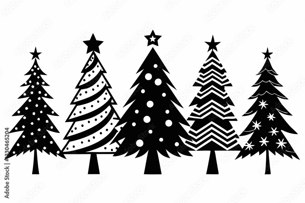 Obraz premium christmas tree set line art silhouette vector illustration