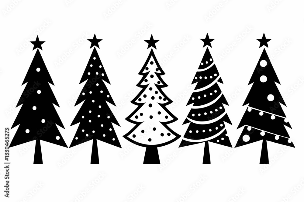 Fototapeta premium christmas tree set line art silhouette vector illustration