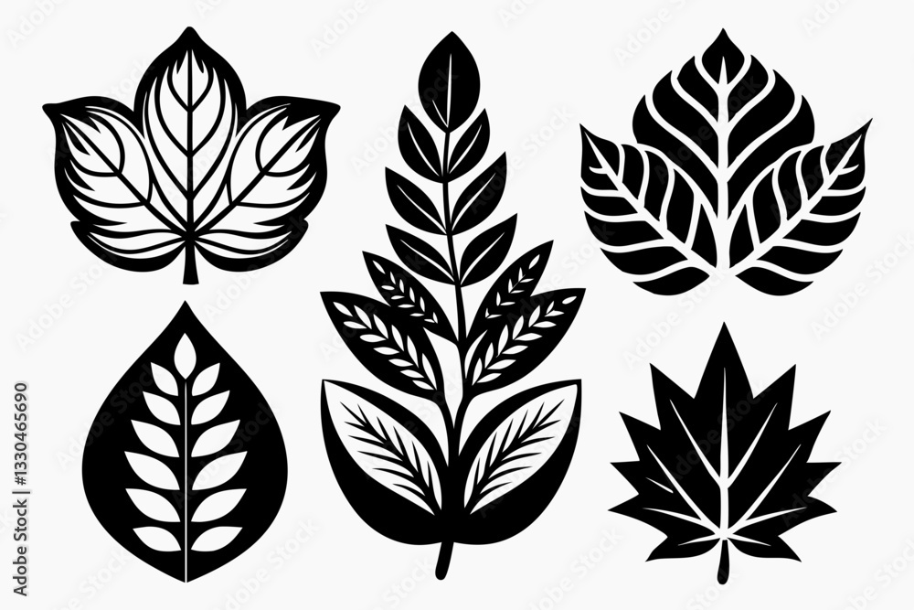 decorative leaf set line art silhouette vector illustration decorative leaf set line art silhouette vector illustration
