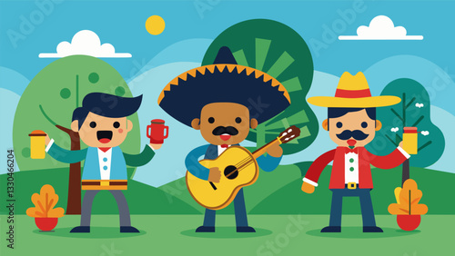 The sound of cheerful mariachi music echoing throughout the park.. Vector illustration
