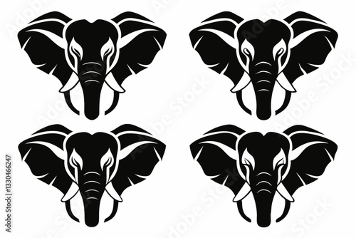elephant head icon set line art silhouette vector illustration