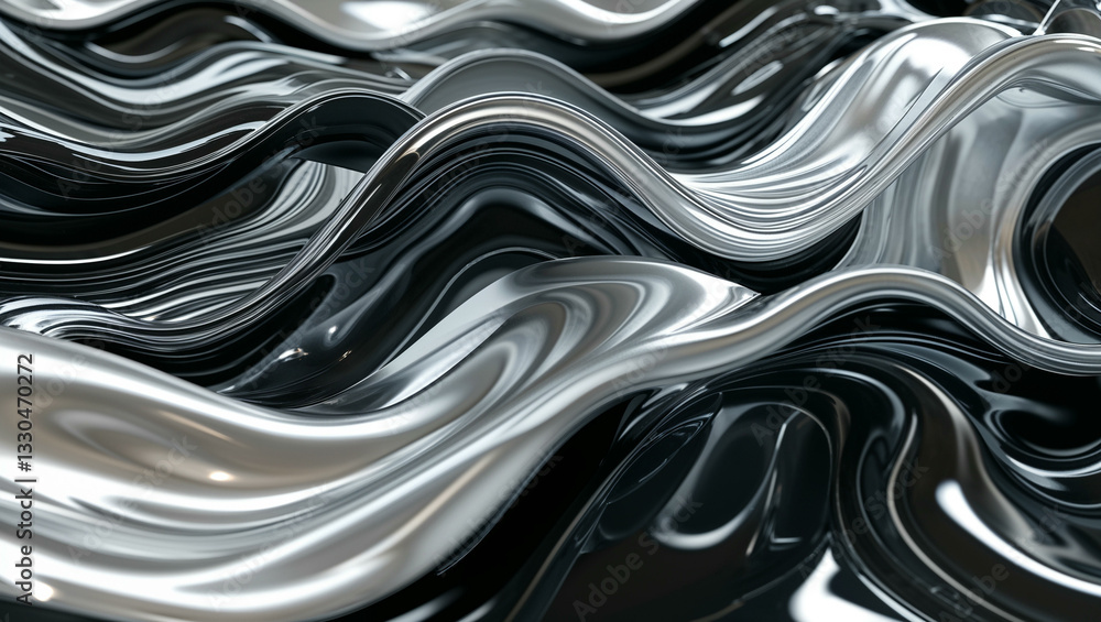 Obraz premium Glossy Black and Platinum Metallic Ripples