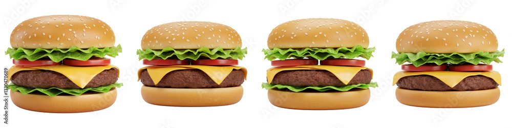 Cheeseburger with Plain Bun on White, Cut Out Set Cheeseburger with Plain Bun on White, Cut Out Set