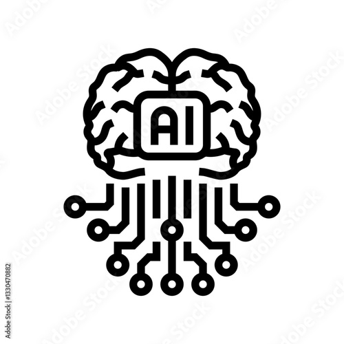 artificial intelligence ai brain line icon vector illustration