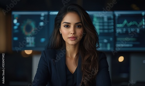 Free Download Mid-30s South Asian female systems engineer working in a high-tech business process automation control center - GFXLoad