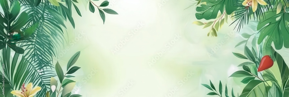 Lush Tropical Paradise: A vibrant illustration of exotic foliage and blossoms, creating a serene and refreshing atmosphere. Lush Tropical Paradise: A vibrant illustration of exotic foliage and blossoms, creating a serene and refreshing atmosphere.