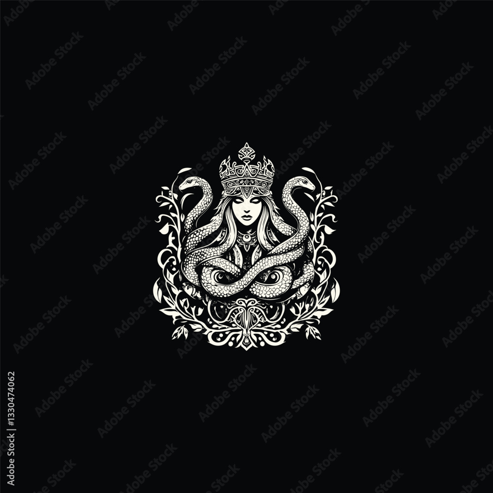 Fototapeta premium queen with snake coiled around her body design vector template illustration