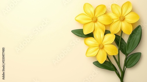 Bright Yellow Flowers on Pale Yellow Background