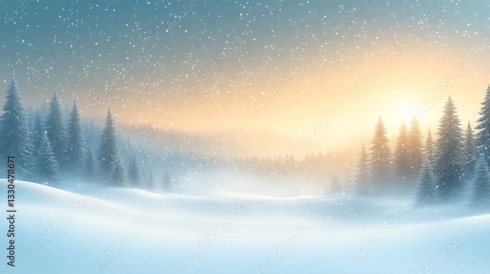 Fototapeta premium Serene Winter Sunrise Snow Covered Forest Scene