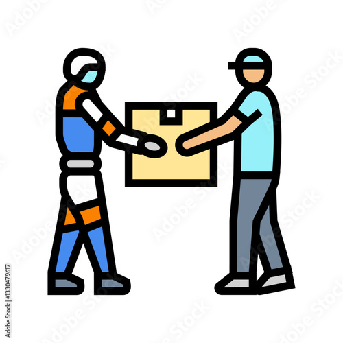 human robot interaction industry color icon vector illustration