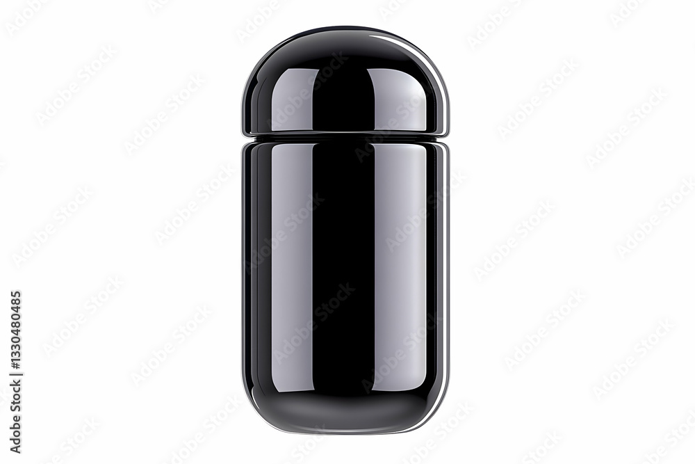 Sleek black capsule-shaped container Sleek black capsule-shaped container