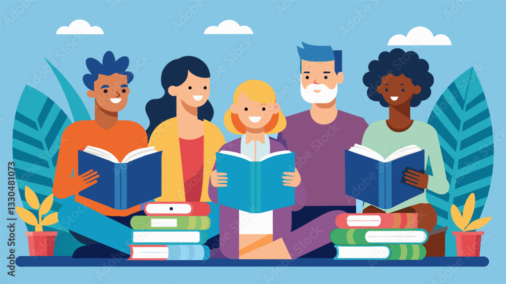 A panel of Generation X authors discussing the impact of popular books and literature on their lives.. Vector illustration A panel of Generation X authors discussing the impact of popular books and literature on their lives.. Vector illustration