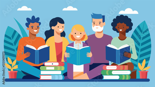 A panel of Generation X authors discussing the impact of popular books and literature on their lives.. Vector illustration