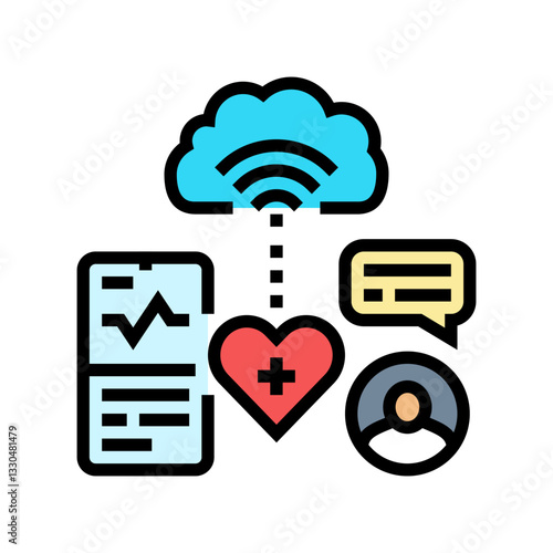 remote patient monitoring healthcare innovation color icon vector illustration