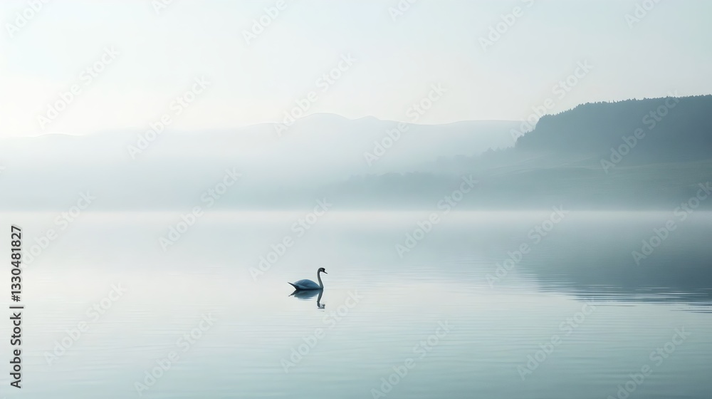 Fototapeta premium A calm lake with a single swan, minimalist design