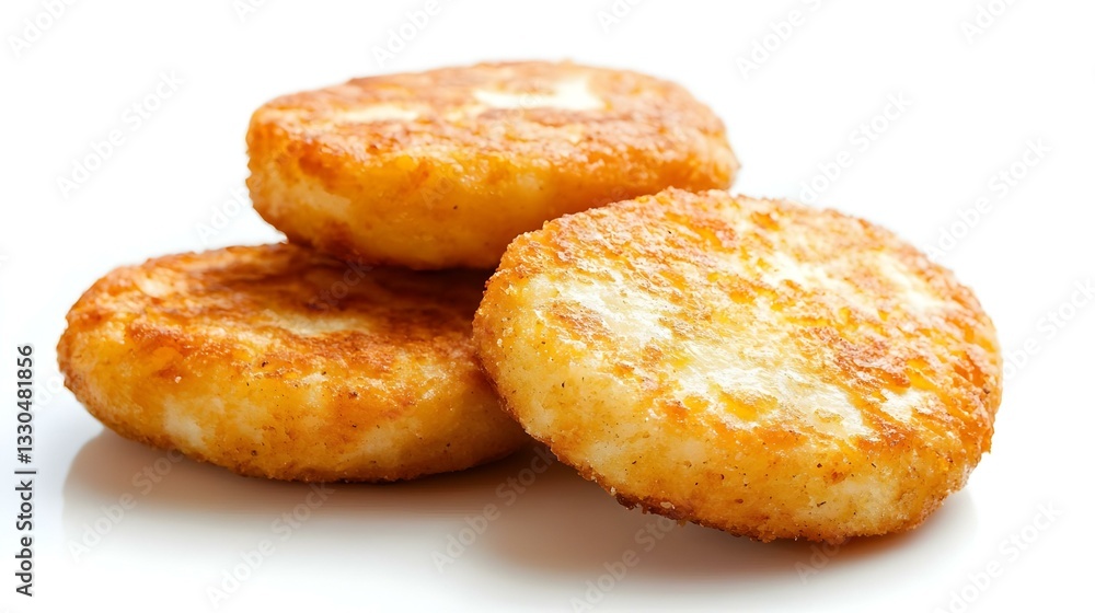 Oval shaped potato patties on white background