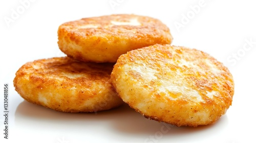Oval shaped potato patties on white background