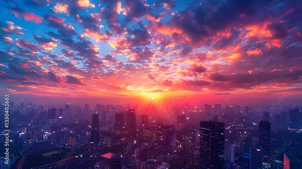 Beautiful view of the city at sunset, a view from above with a beautiful sky Beautiful view of the city at sunset, a view from above with a beautiful sky