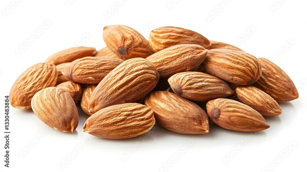 Scattered brown almonds isolated on white Scattered brown almonds isolated on white